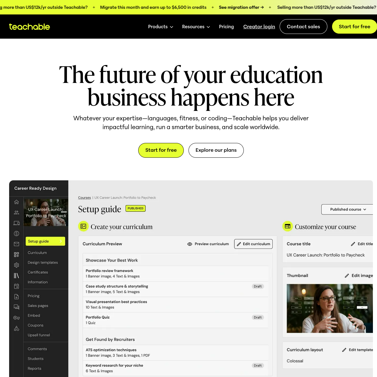 Screenshot of Teachable