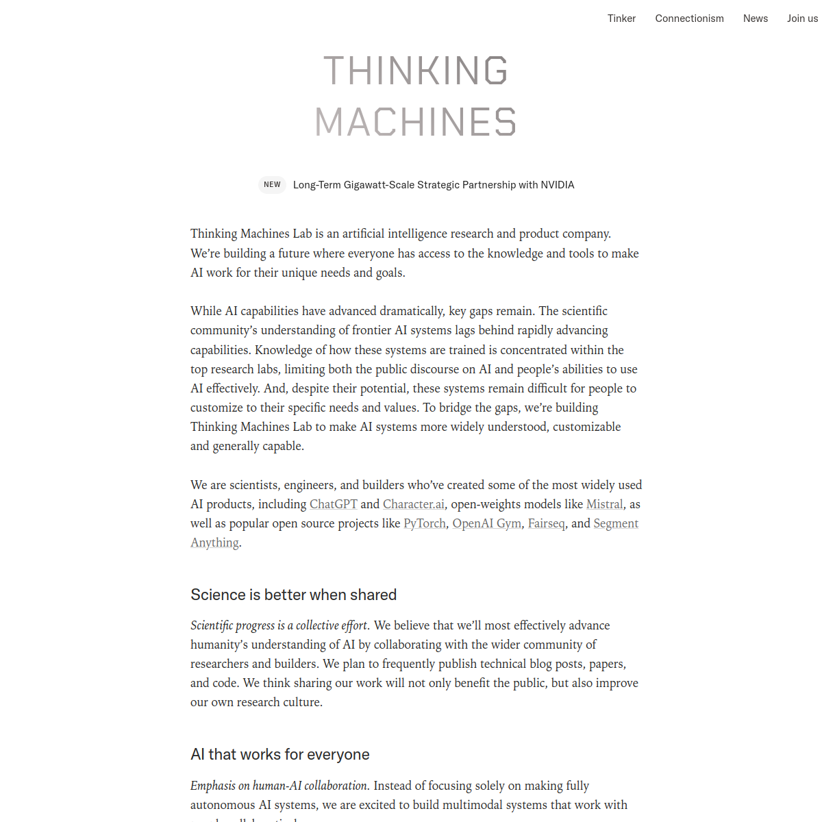 Thinking Machines Lab 官网截图