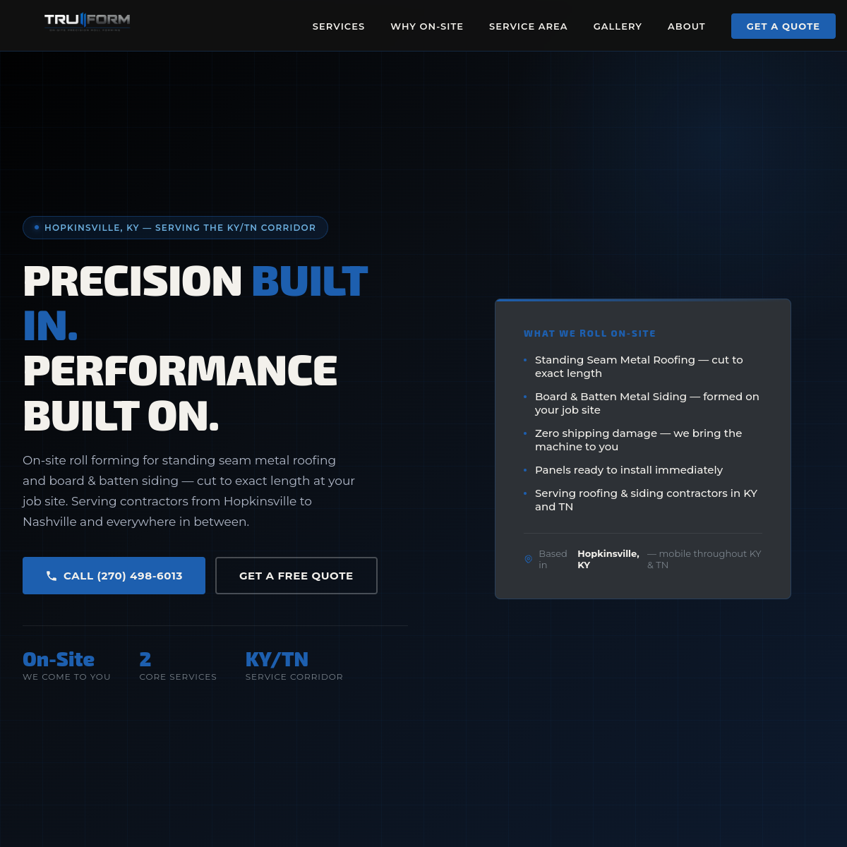 Screenshot preview of Tru Form website