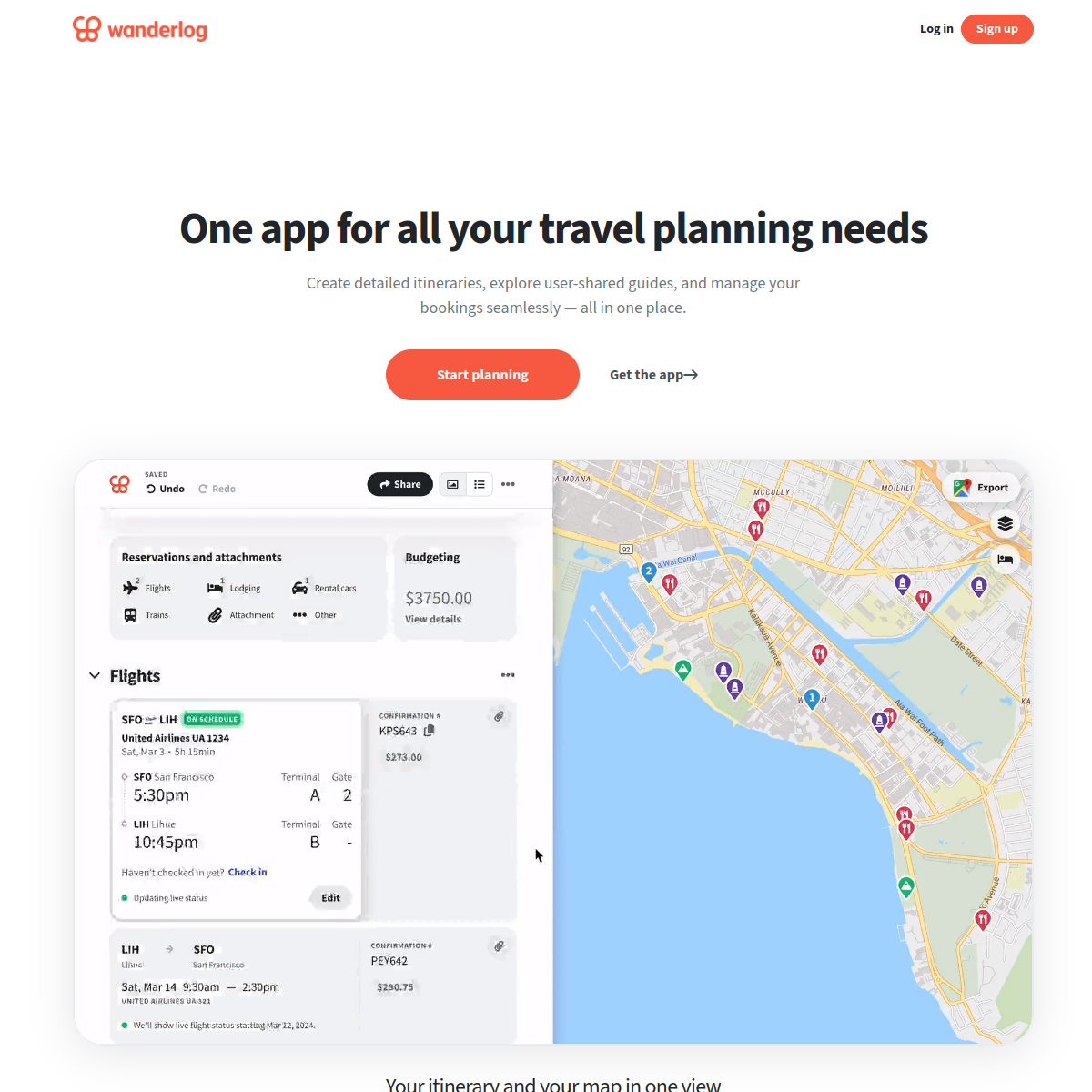Screenshot of Wanderlog