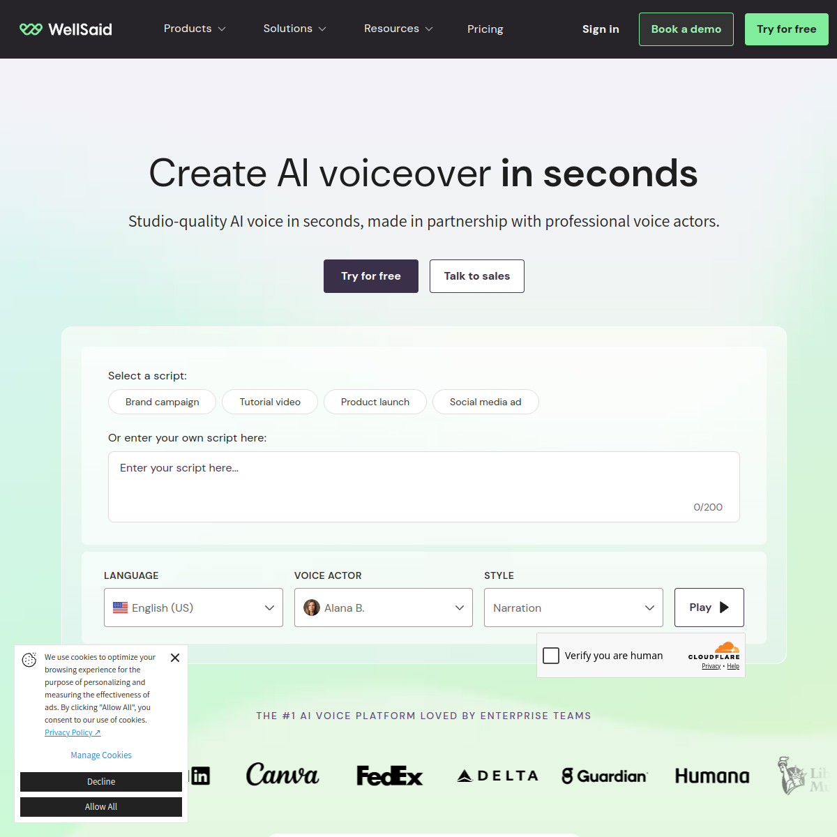 Screenshot of WellSaid Labs