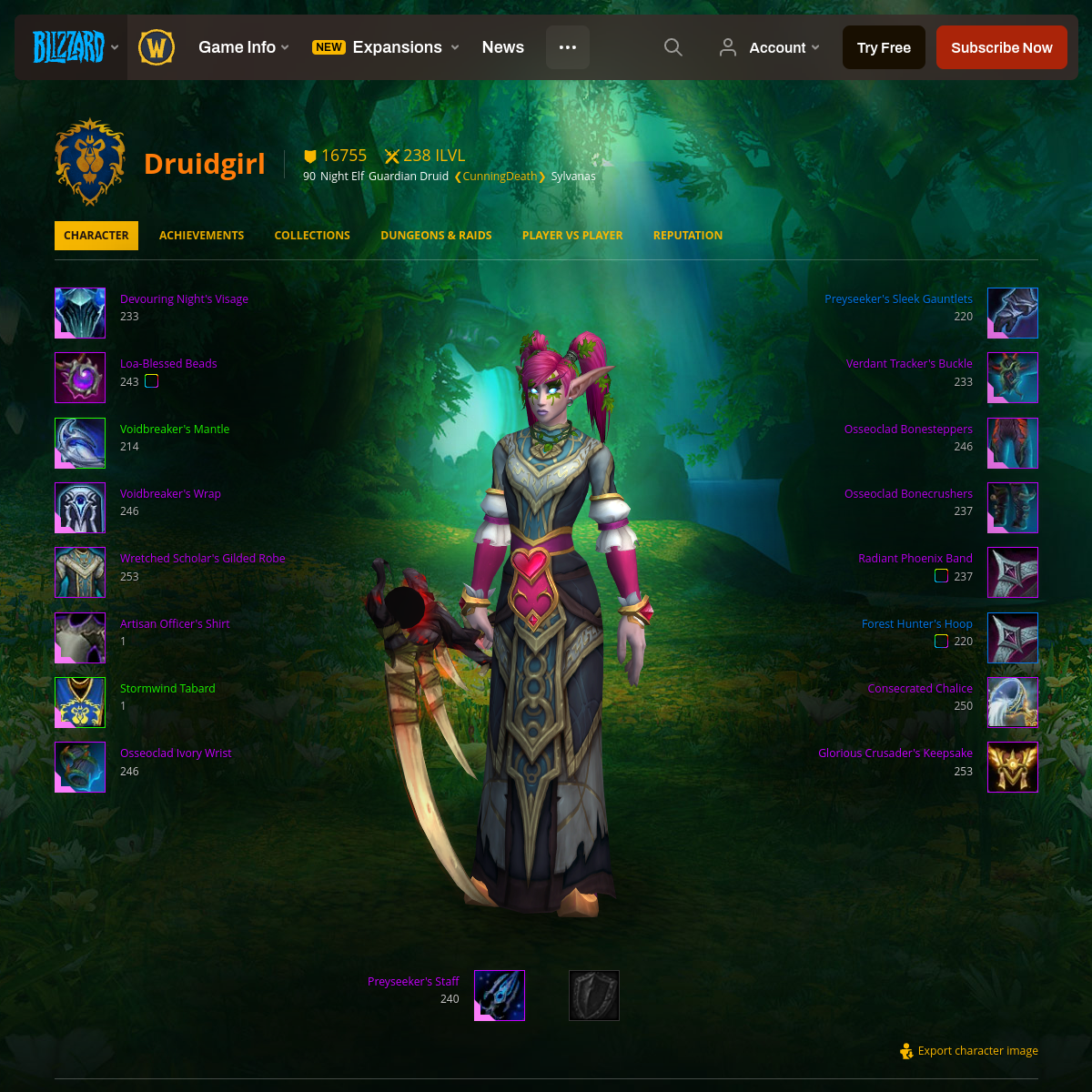World of Warcraft armory page preview