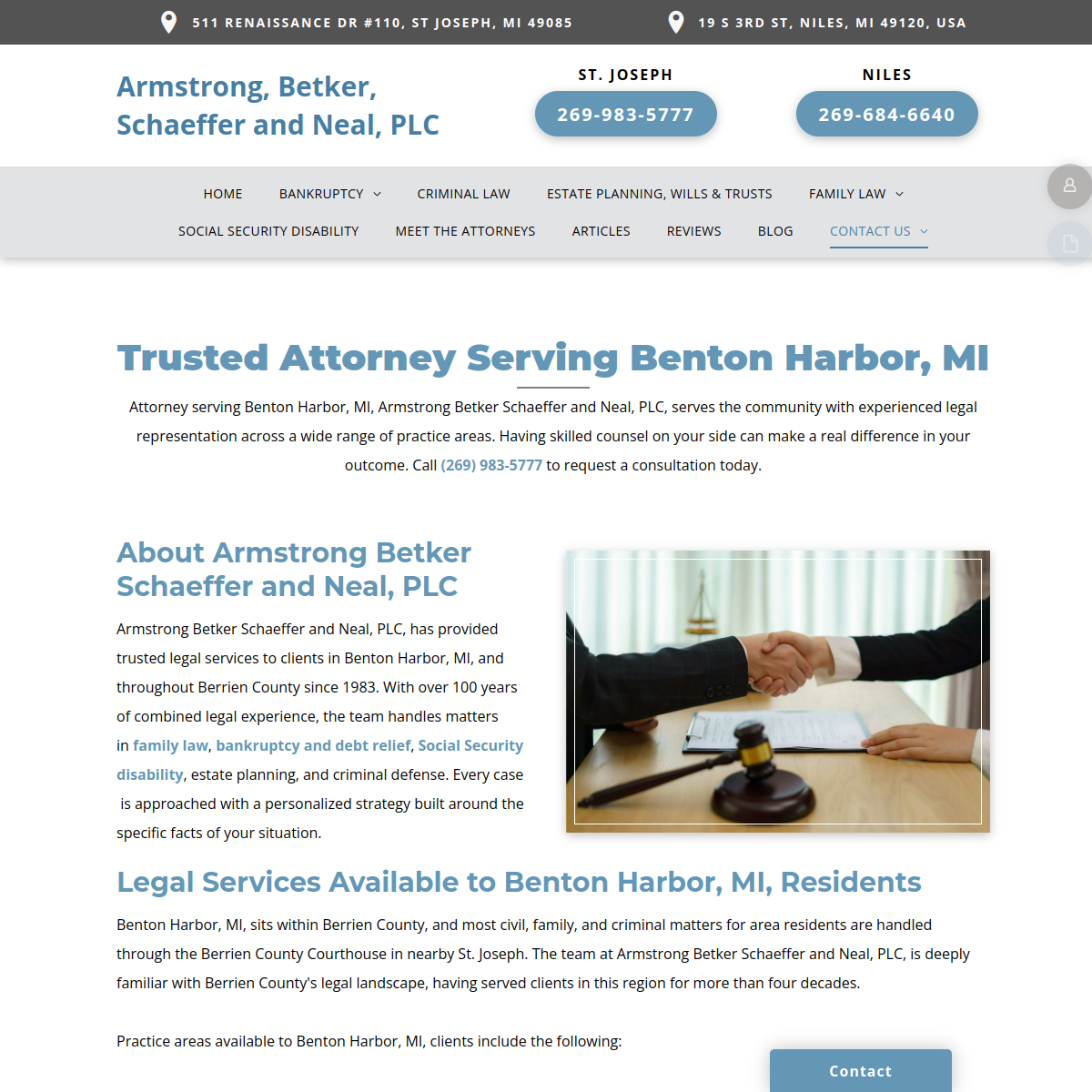 Screenshot of Armstrong Betker Schaeffer and Neal, PLC