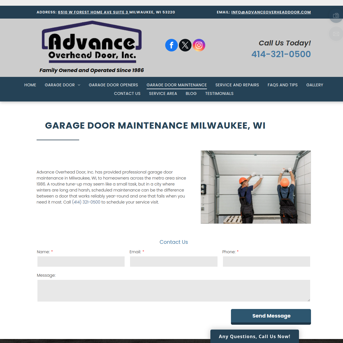 Screenshot of Advance Overhead Door Inc
