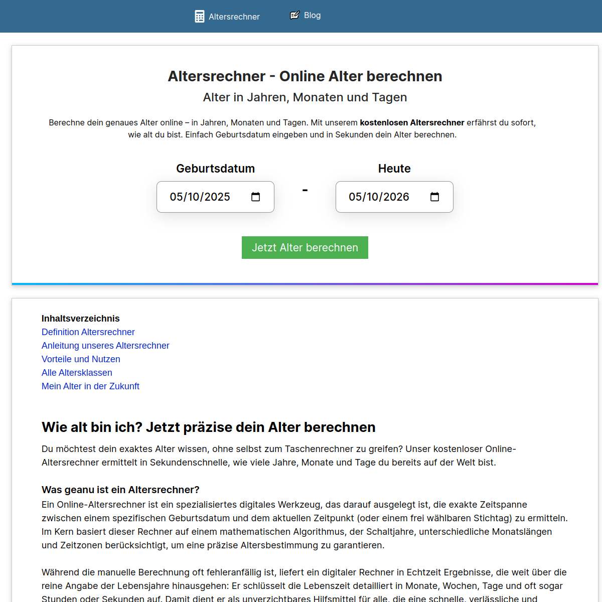 Screenshot der Website