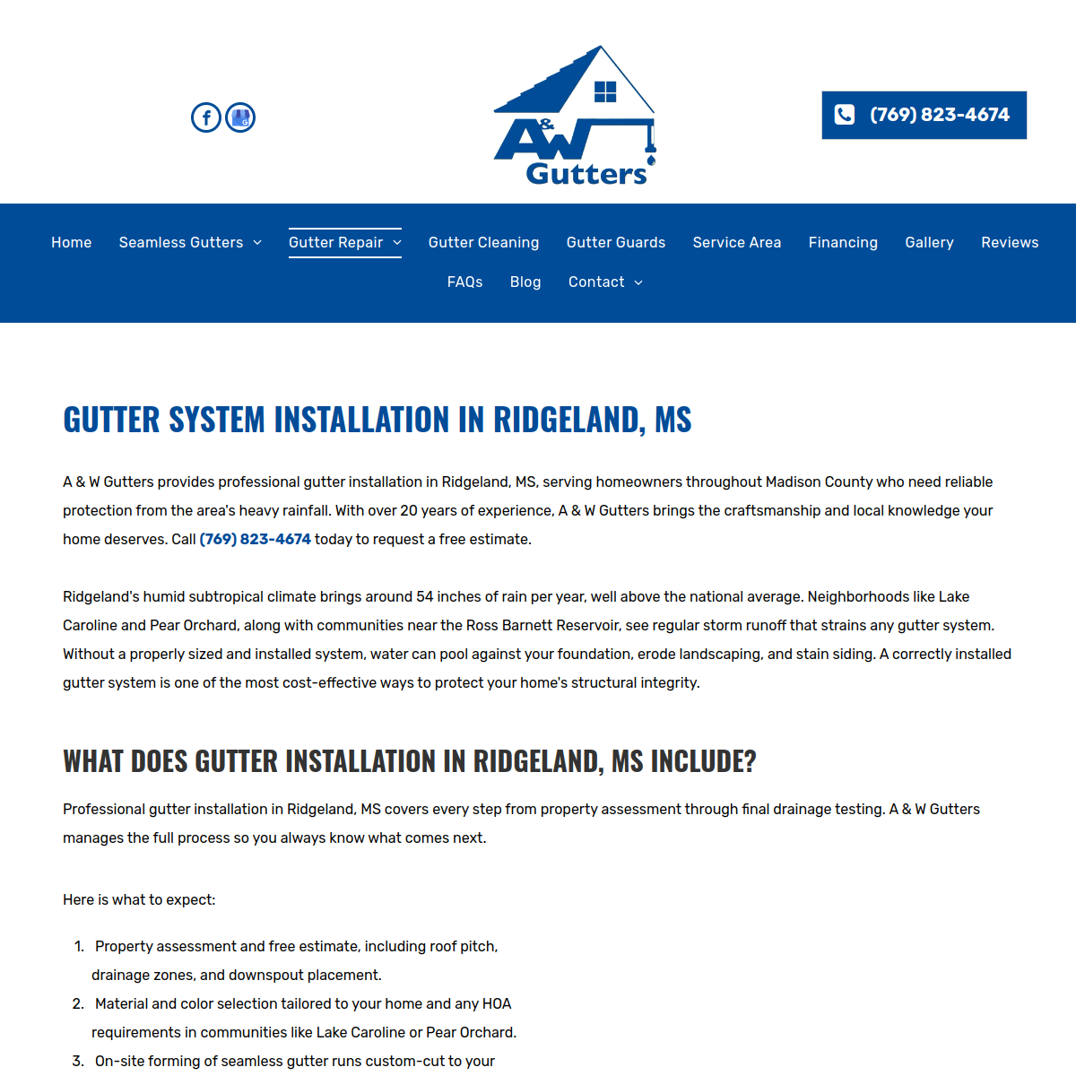 Screenshot of A & W Gutters