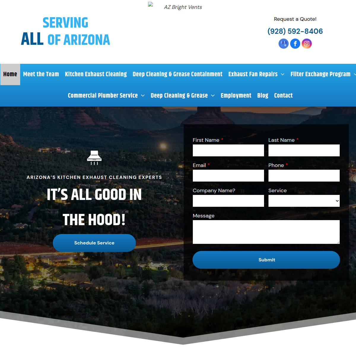 Screenshot of AZ Bright Vents & Exhaust Hood Cleaning