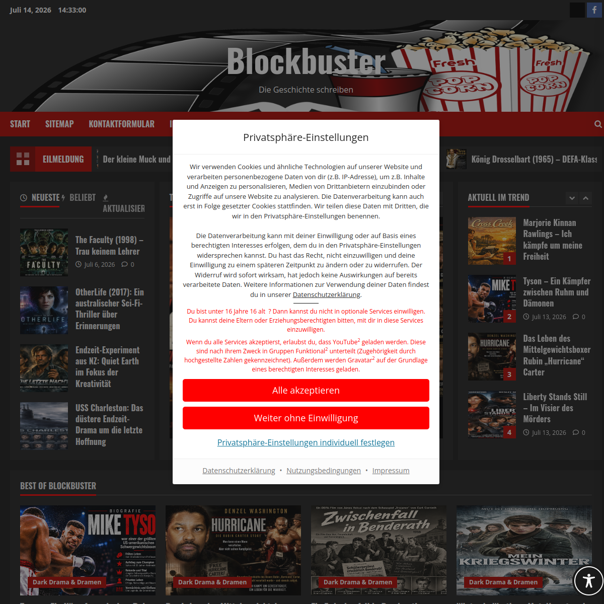 Screenshot der Website
