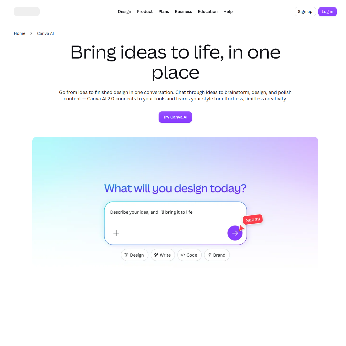 Screenshot of Canva AI
