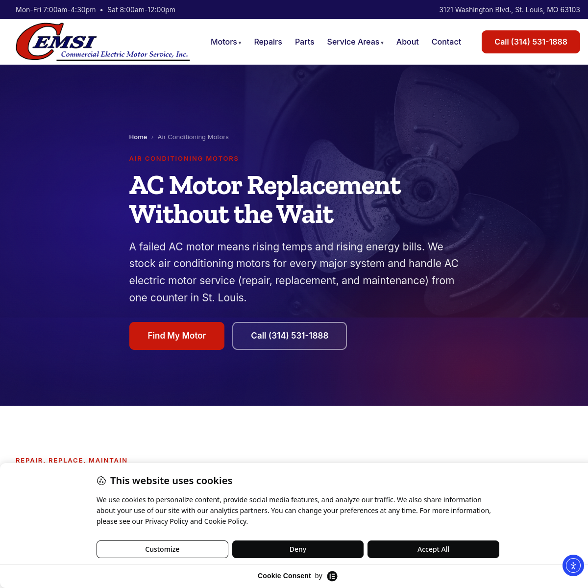 Screenshot of Commercial Electric Motor Service Inc.