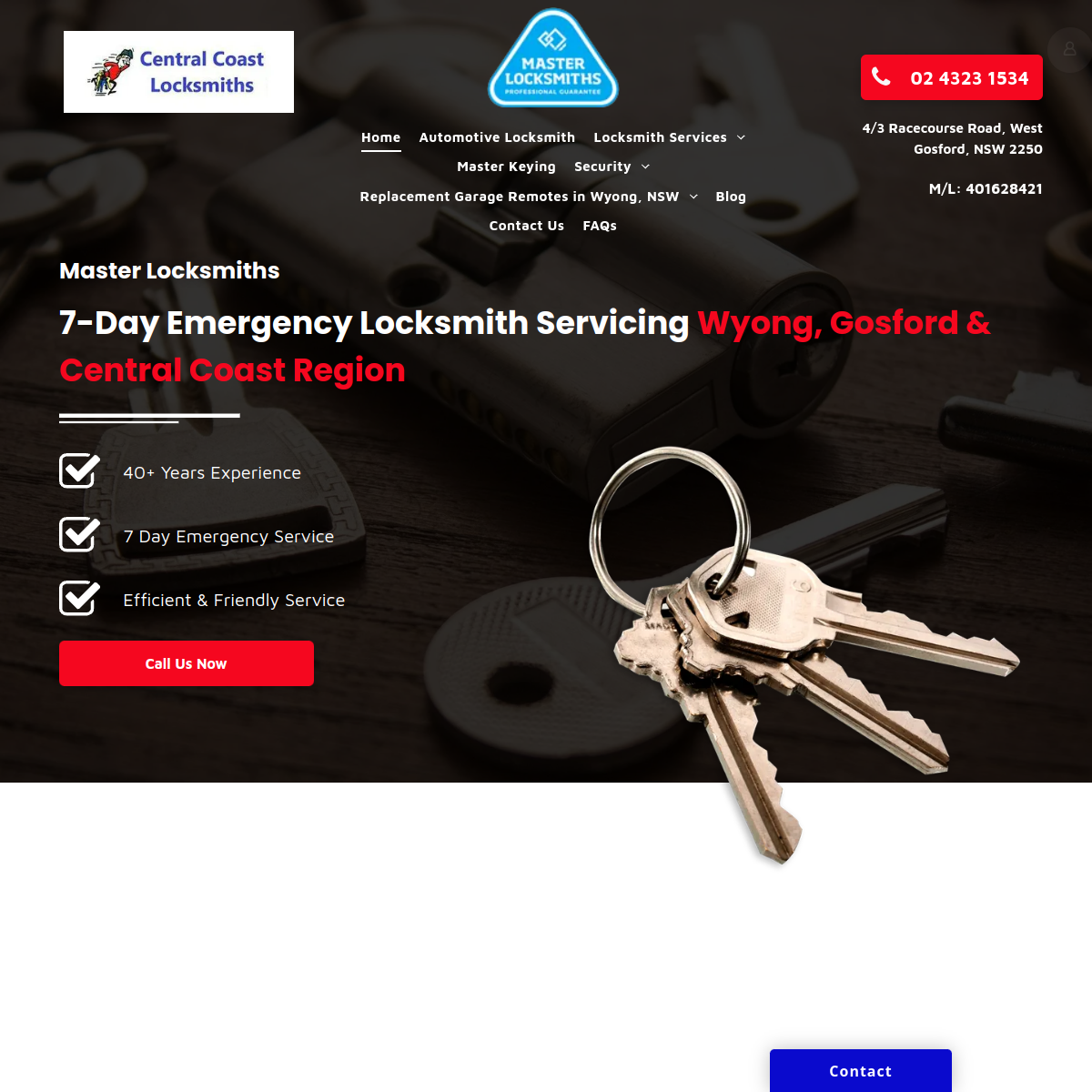 Screenshot of Central Coast Locksmiths