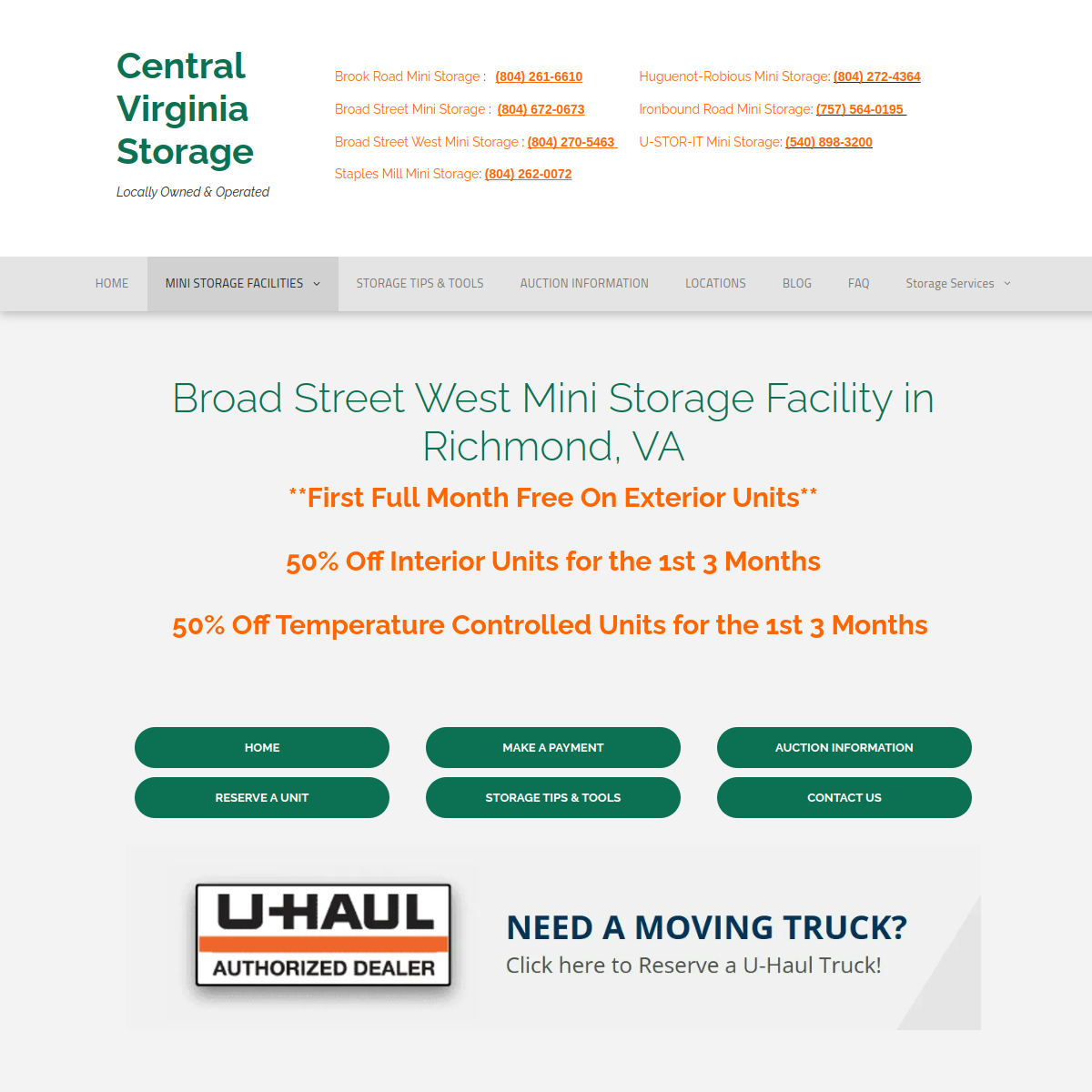 Screenshot of Central Virginia Storage