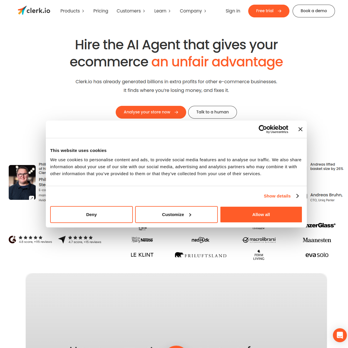 Screenshot of Clerk.io