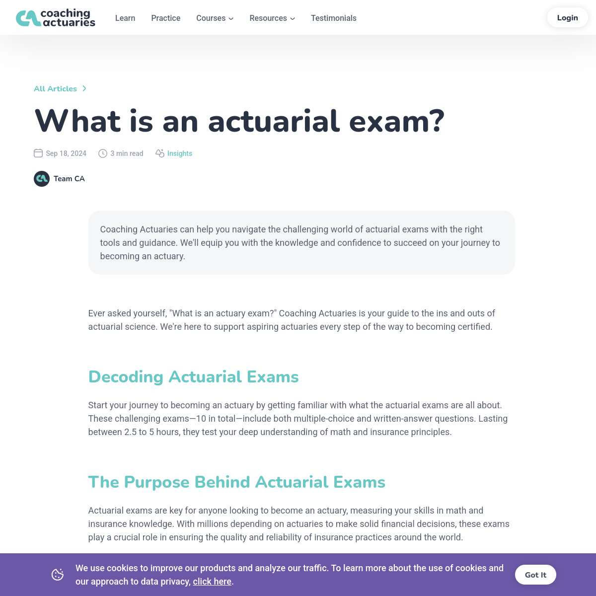 Screenshot of Coaching Actuaries
