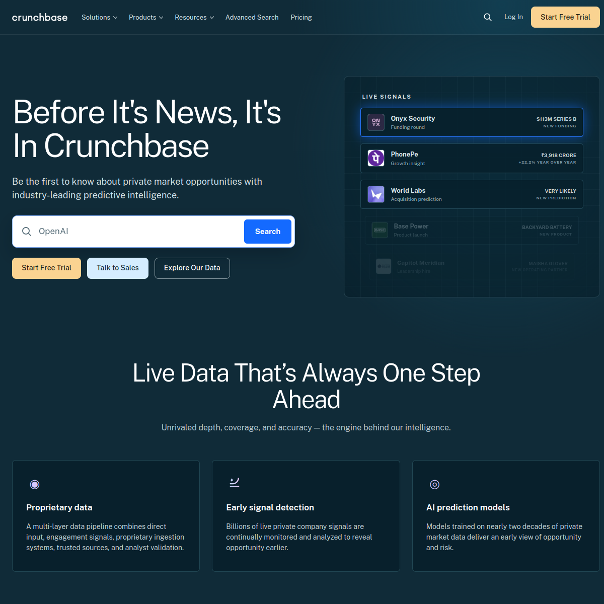 Screenshot of Crunchbase