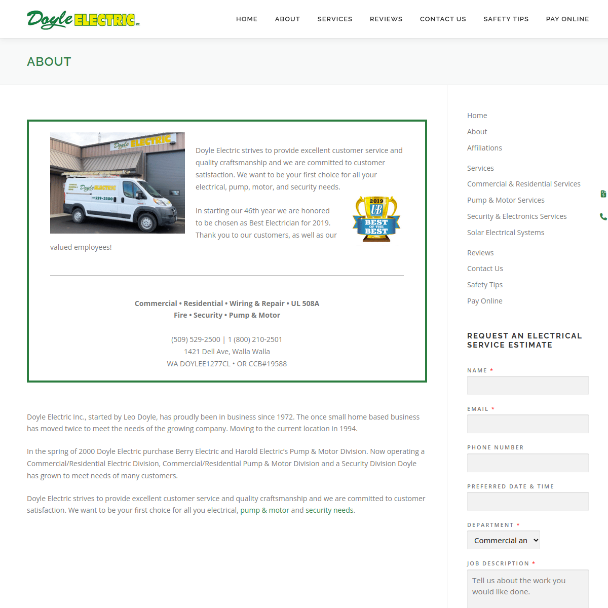 Screenshot of Doyle Electric, Inc.