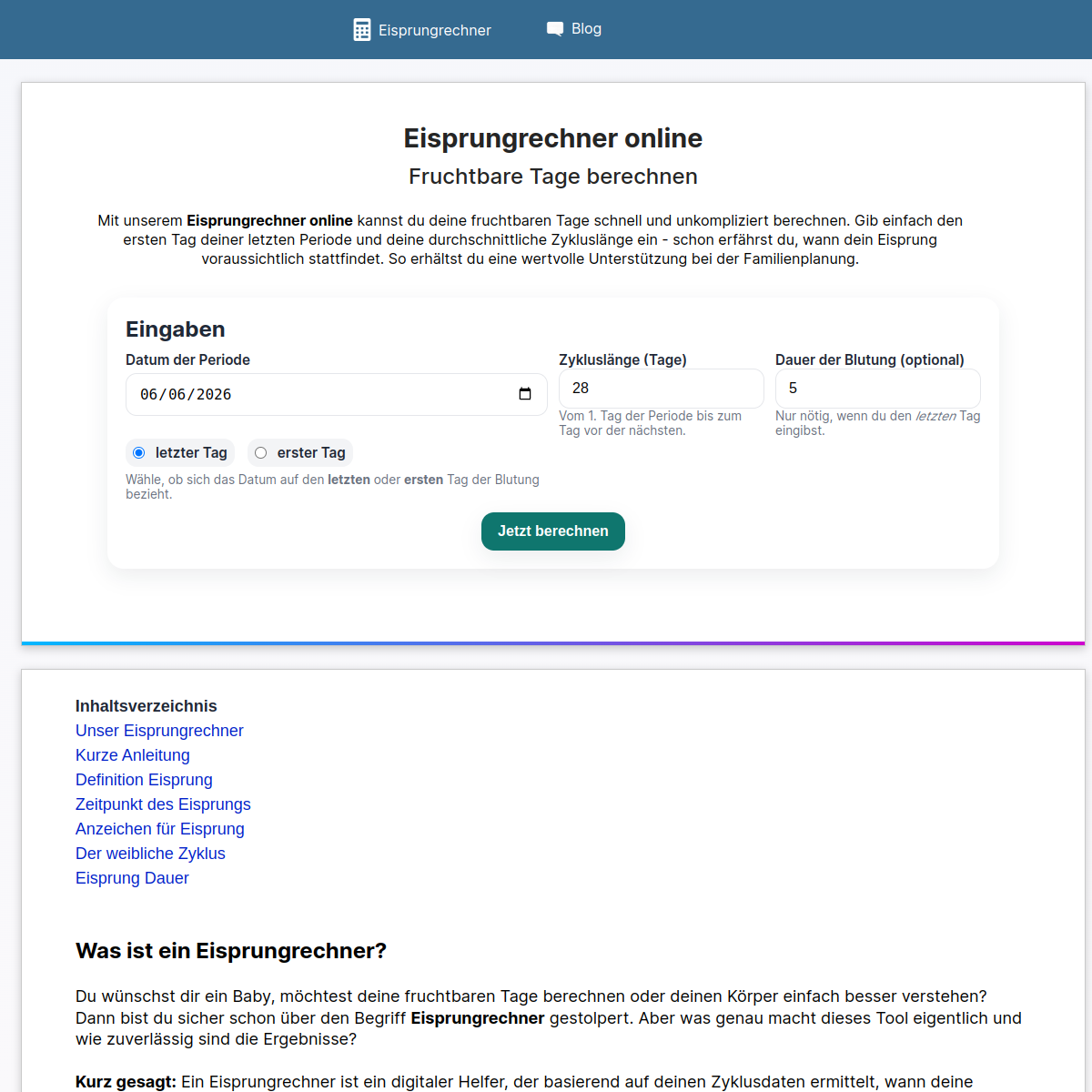 Screenshot der Website