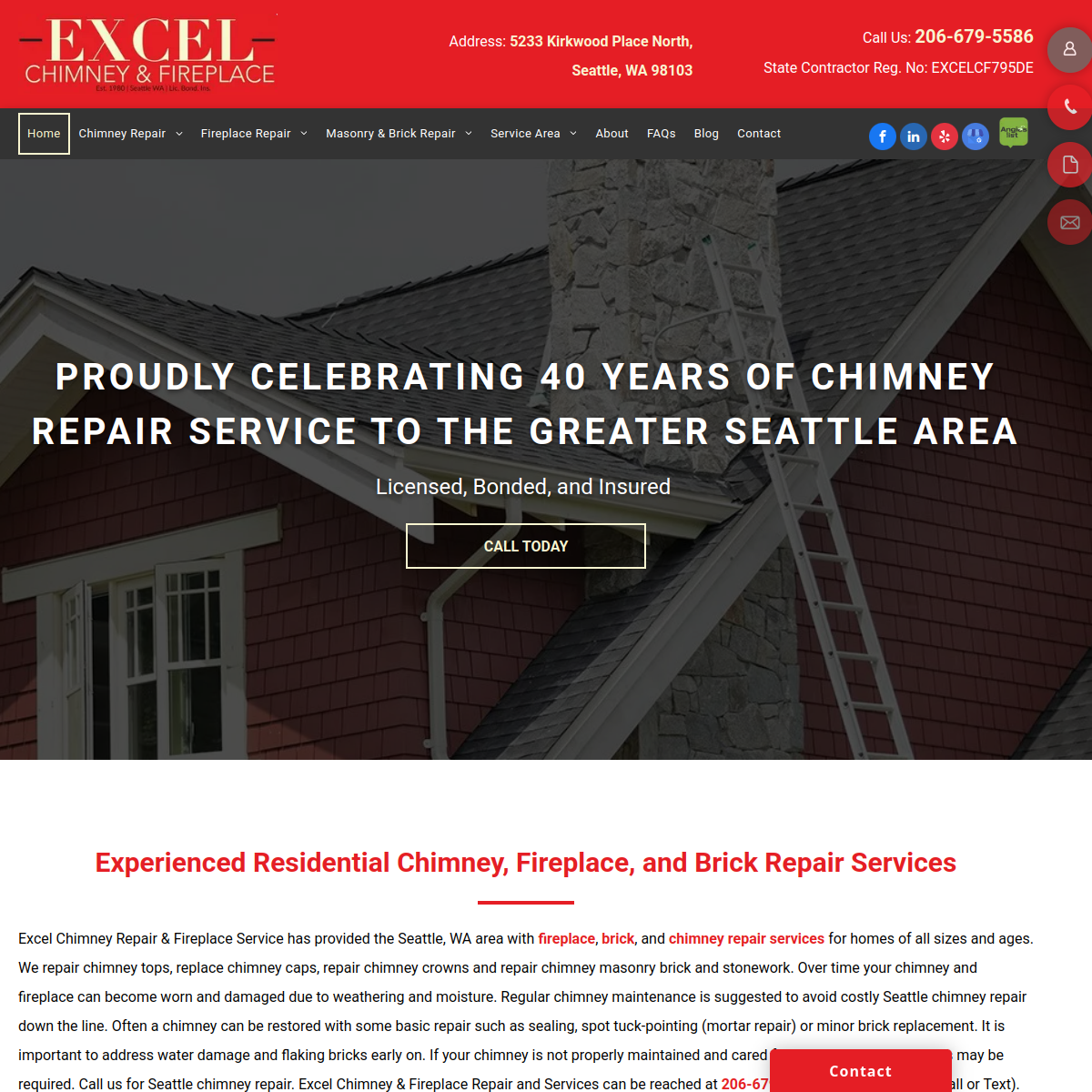 Screenshot of Excel Chimney & Fireplace Service