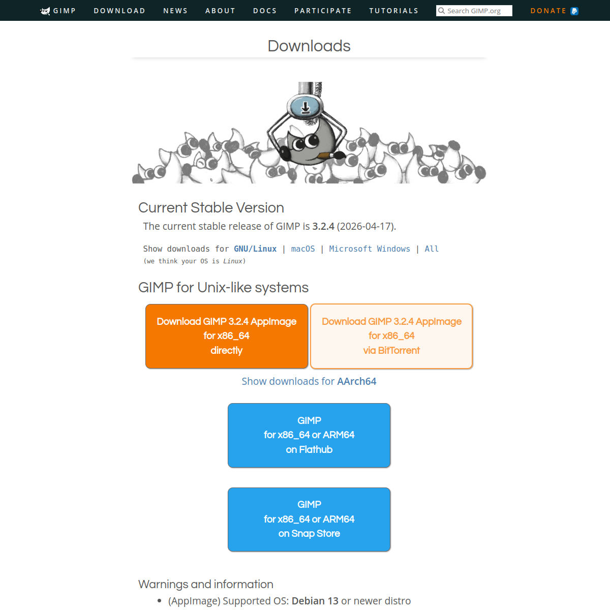 Capture d'écran de GIMP — Site officiel et interface de GIMP (gimp.org)