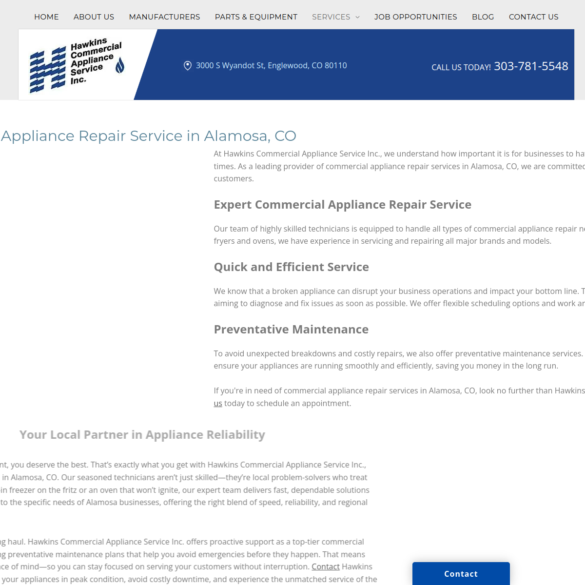Screenshot of Hawkins Commercial Appliance Service