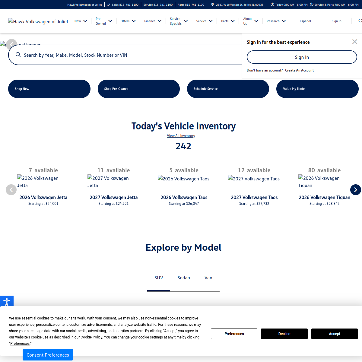 Screenshot of Hawk Volkswagen of Joliet