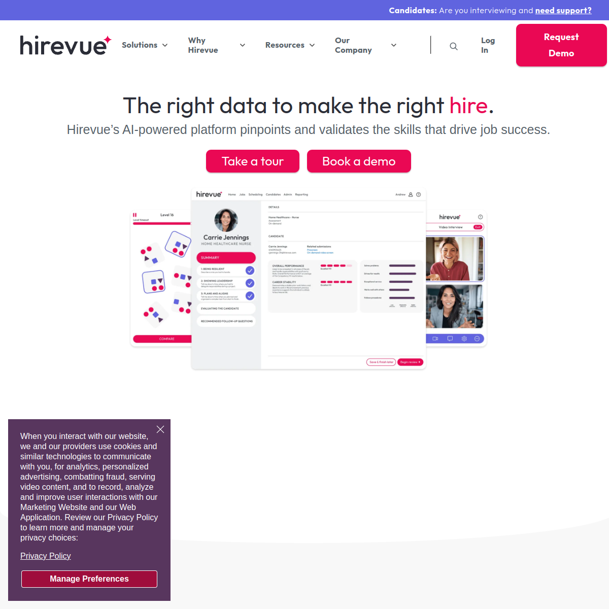Screenshot of HireVue