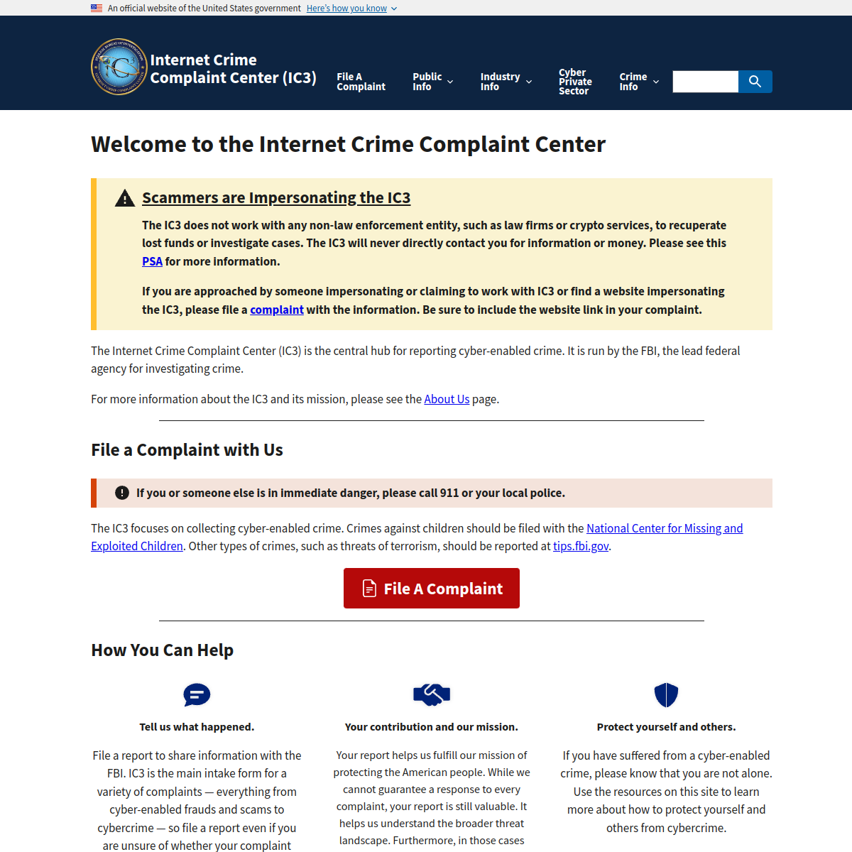 FBI IC3 reporting portal