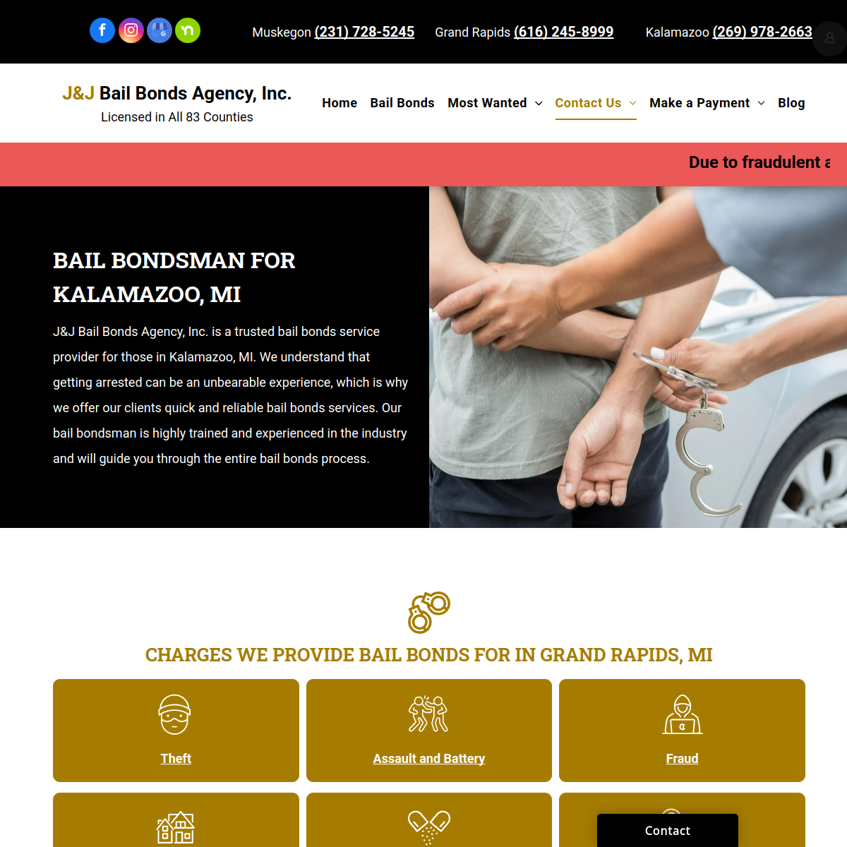 Screenshot of J&J Bail Bonds