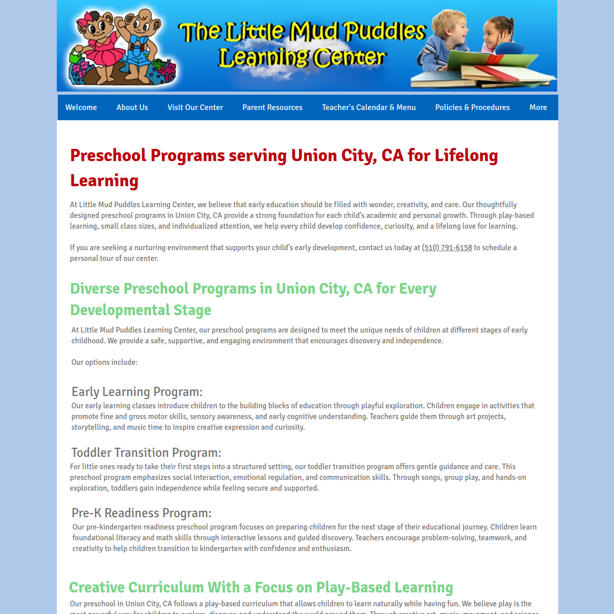 Screenshot of Little Mud Puddles Learning Center