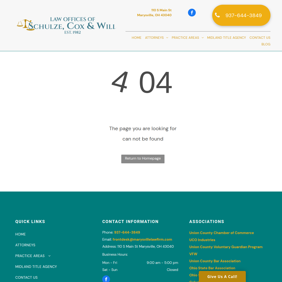 Screenshot of Schulze, Cox & Will Law Office