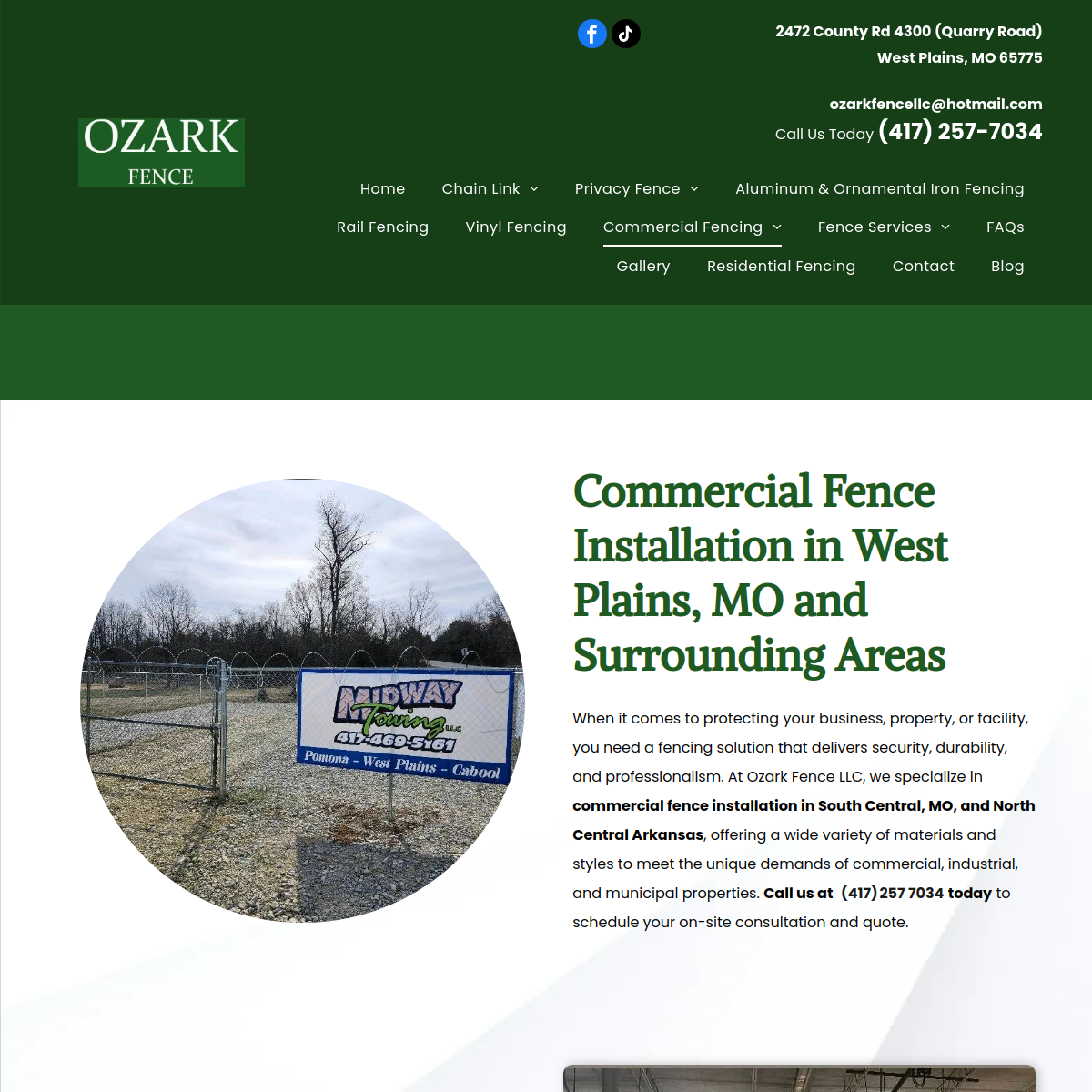Screenshot of Ozark Fence LLC