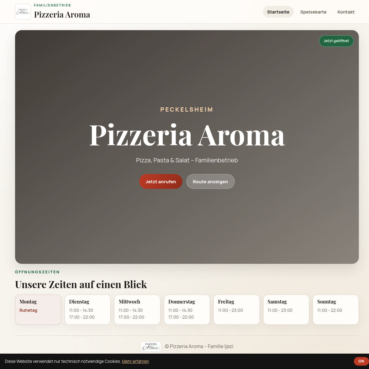 Screenshot preview of Pizzeria Aroma website