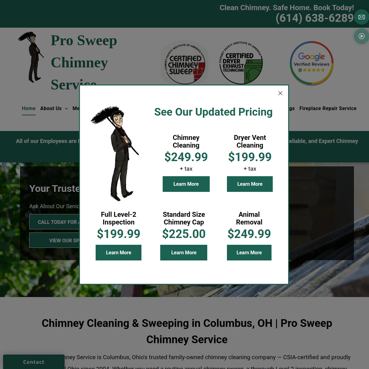 Screenshot of Pro Sweep Chimney Service