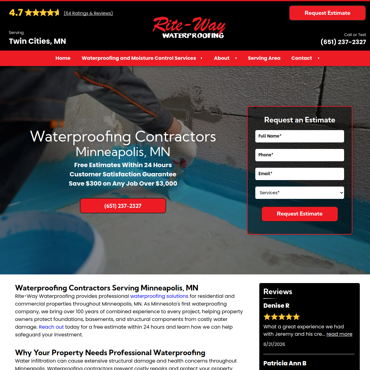 Screenshot of Rite Way Waterproofing