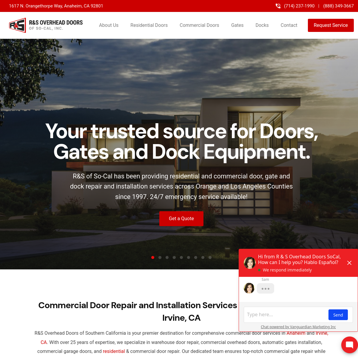 Screenshot of R&S Overhead Doors of So-Cal, Inc