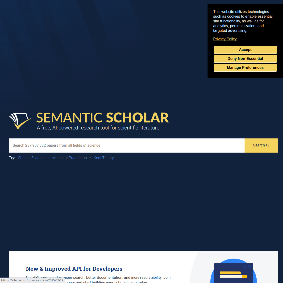 Screenshot of Semantic Scholar