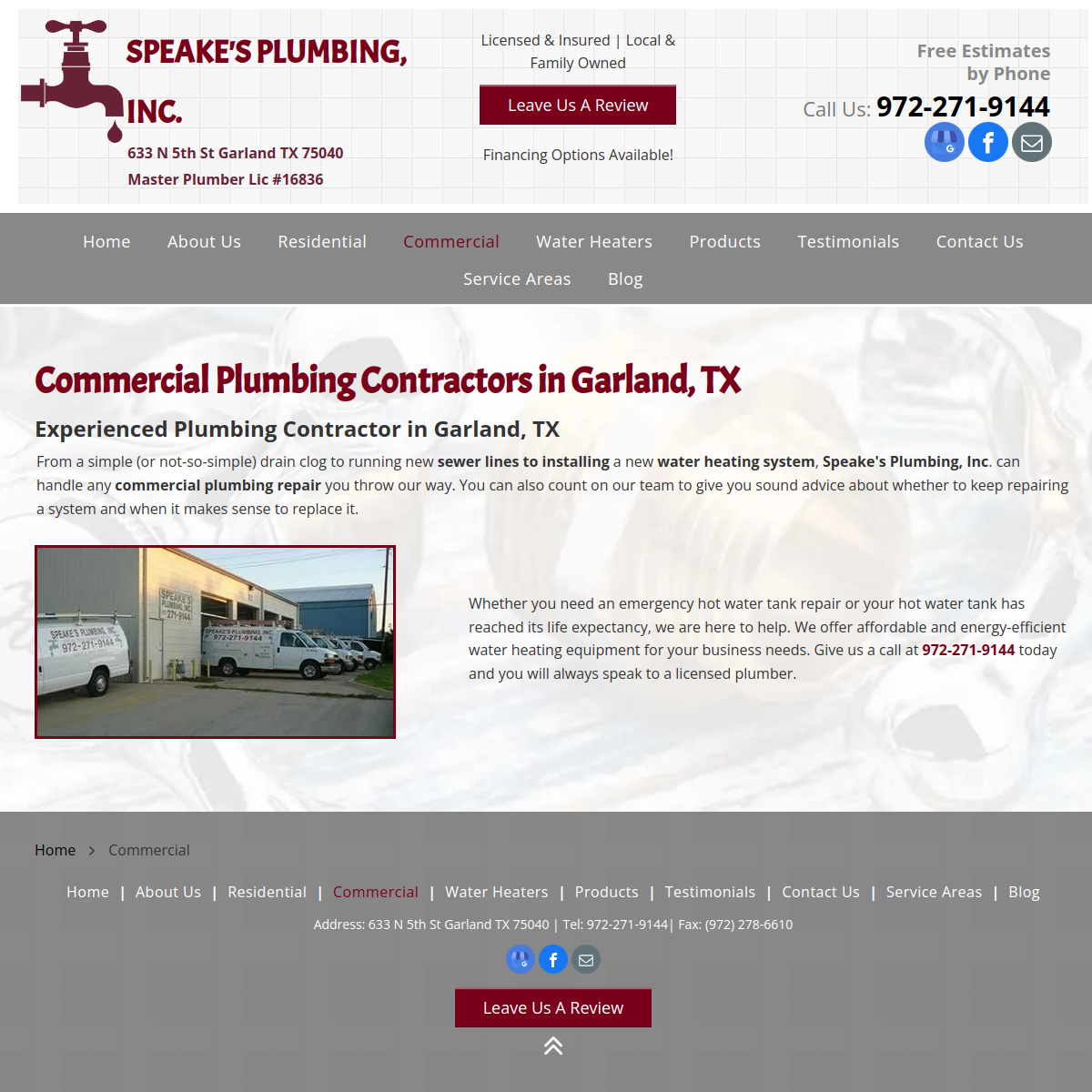 Screenshot of Speake's Plumbing