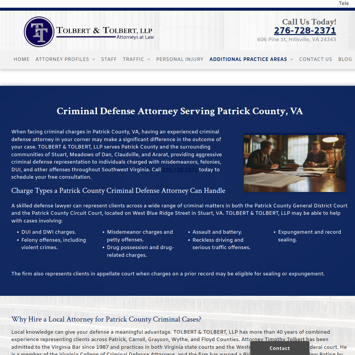 Screenshot of Tolbert & Tolbert, LLP