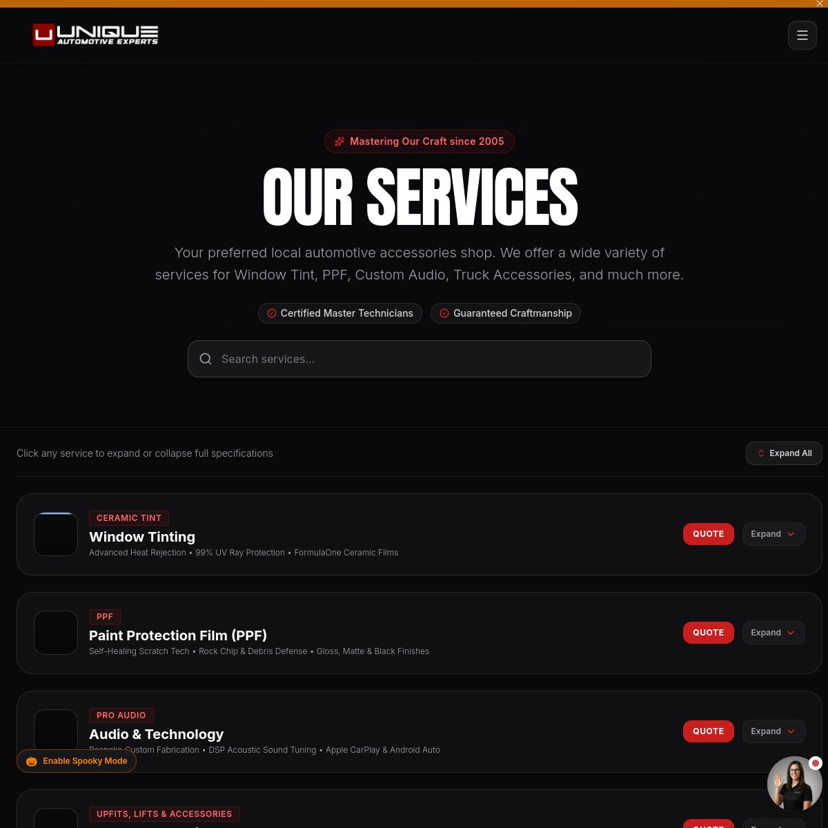 Screenshot of Unique - Automotive Experts