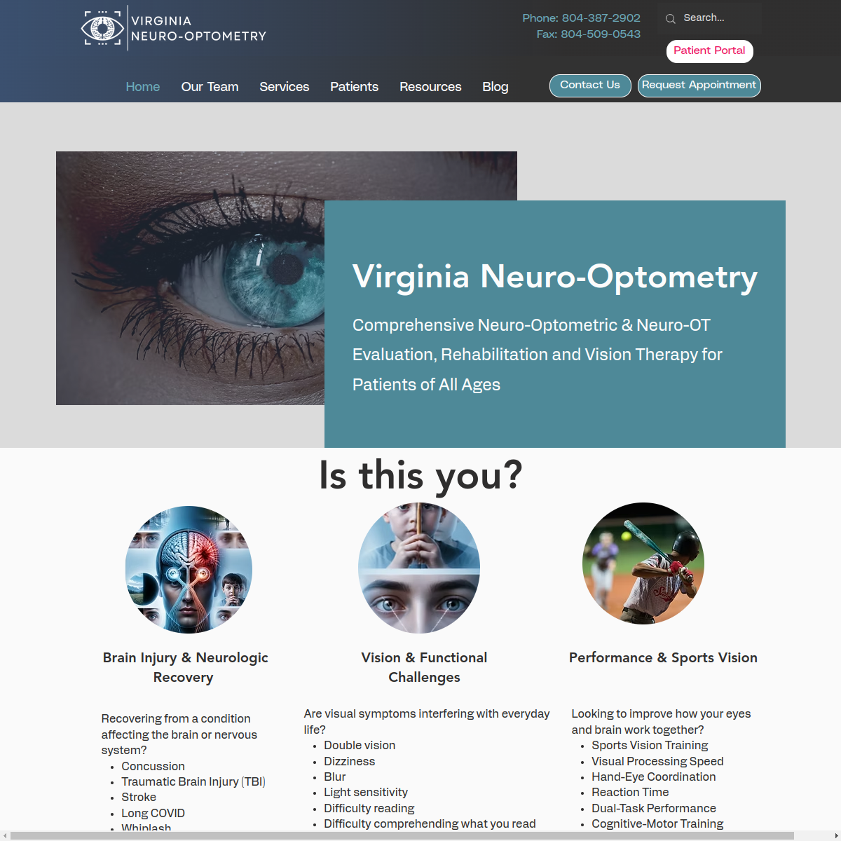 Screenshot of Virginia Neuro-Optometry