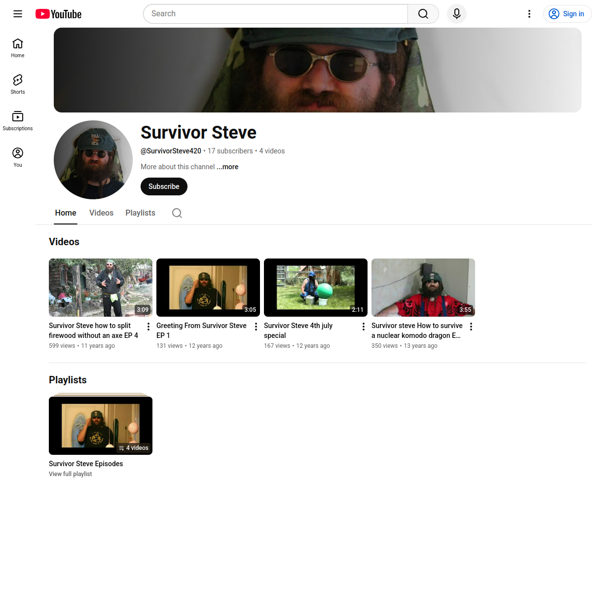 Preview of Survivor Steve 420 YouTube channel