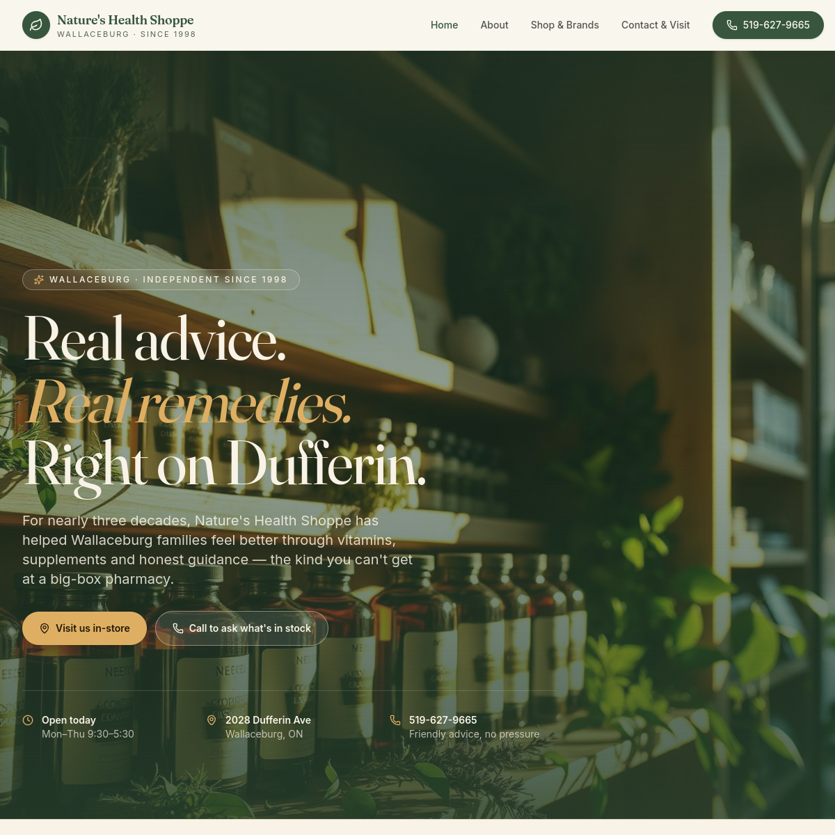 Nature's Health Shoppe website screenshot