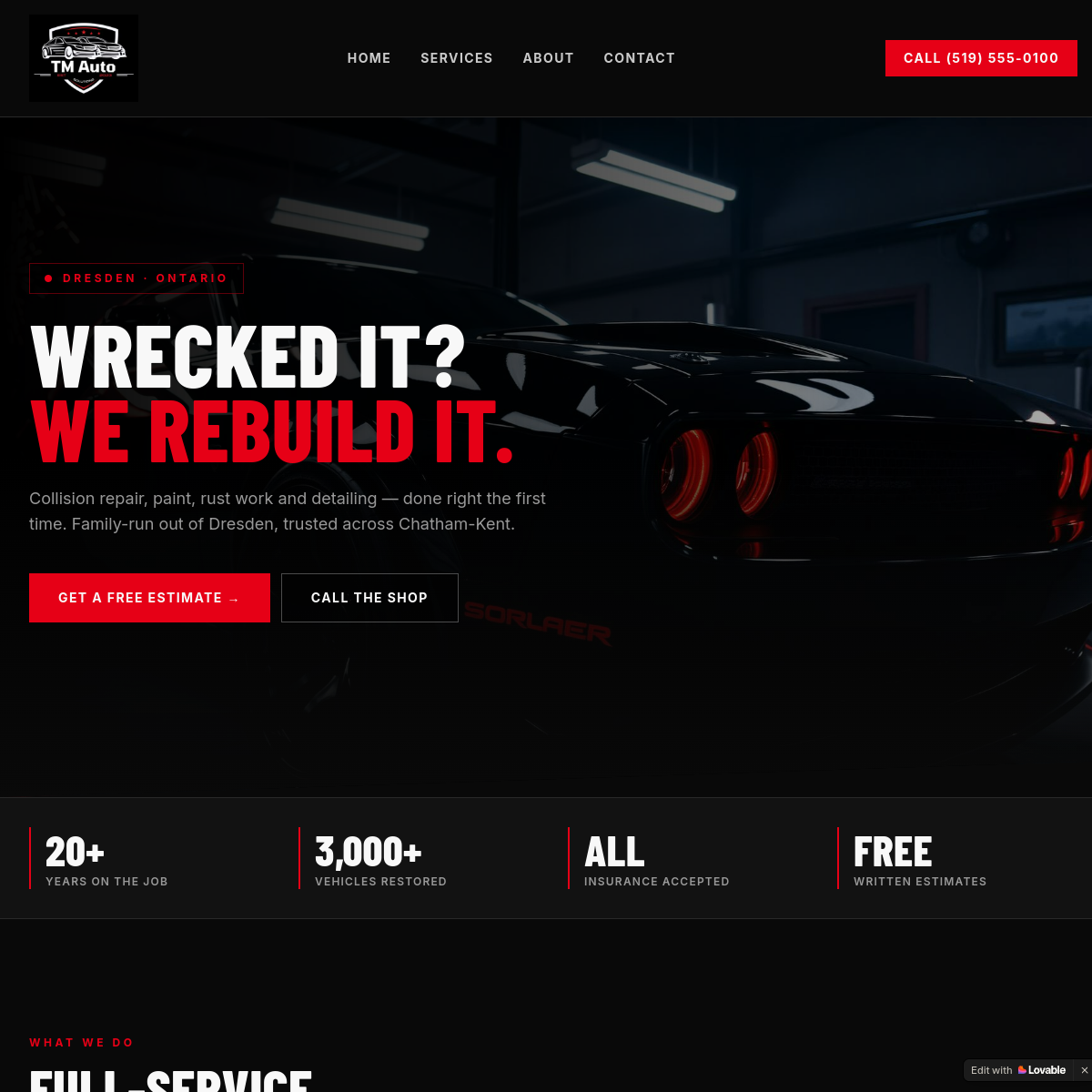 TM Auto Solutions website screenshot