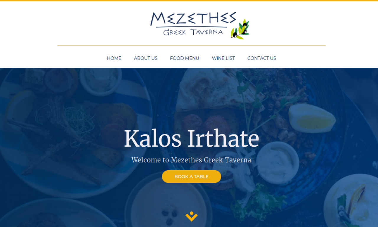 Mezethes Greek Taverna website screenshot