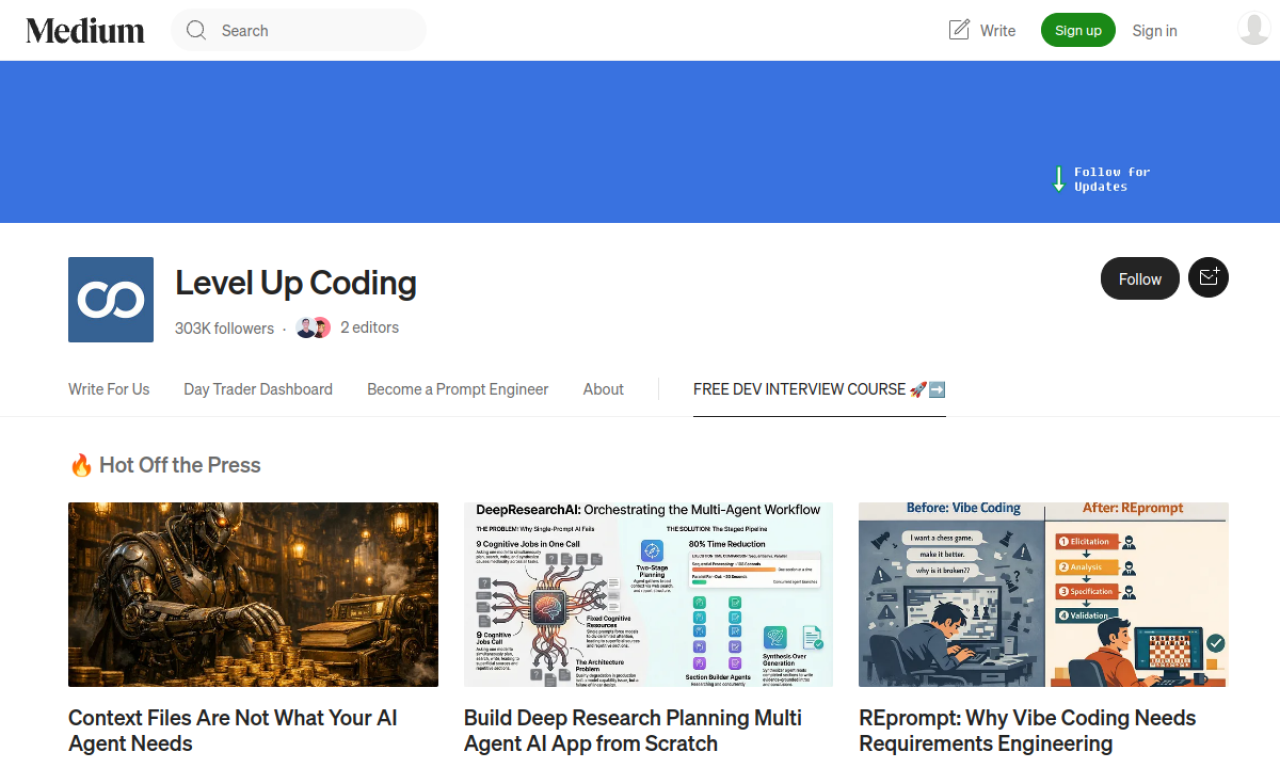 Level Up Coding screenshot