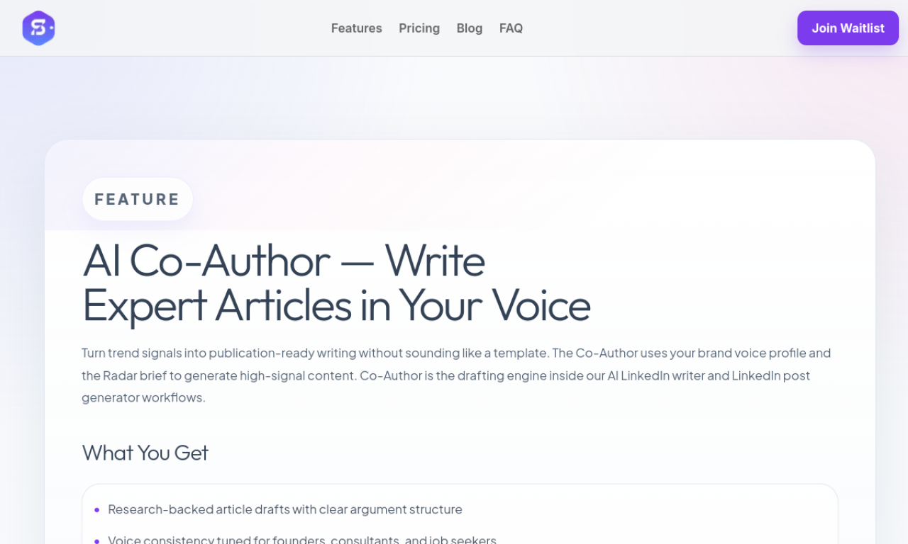 SelfBrand AI Co-Author turning research signals into expert articles