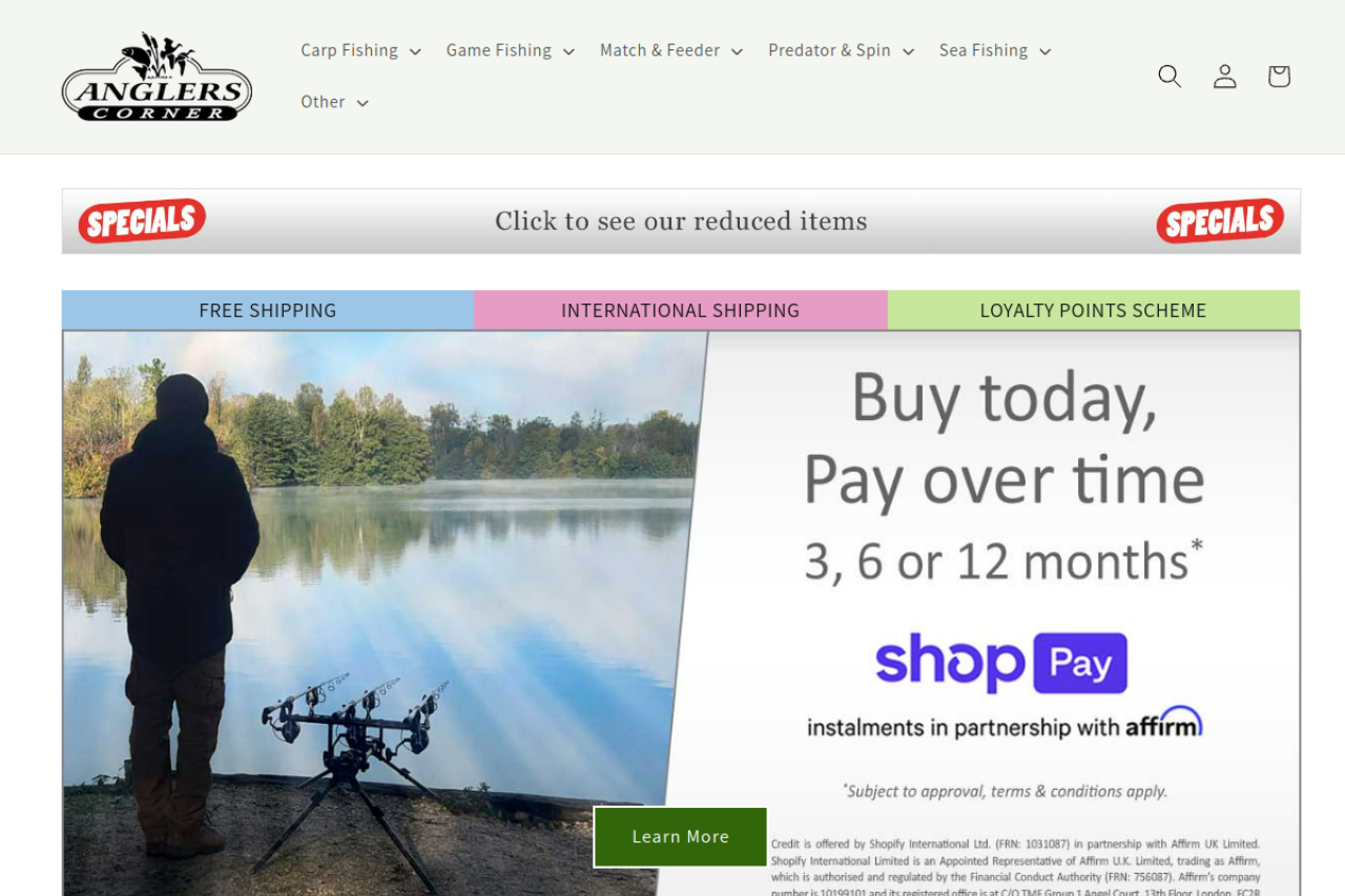 Screenshot of anglerscorner.co.uk