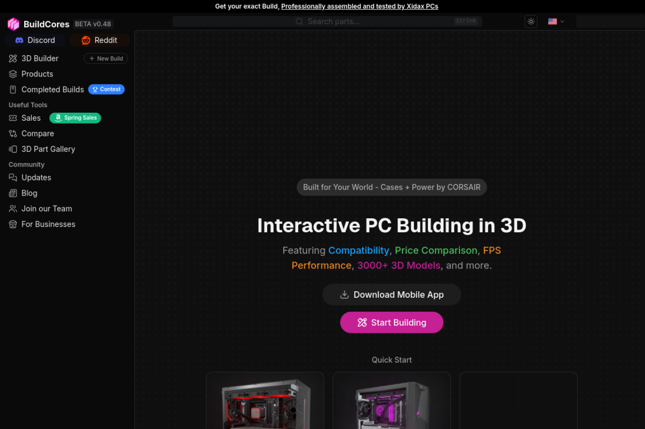 Screenshot of buildcores.com