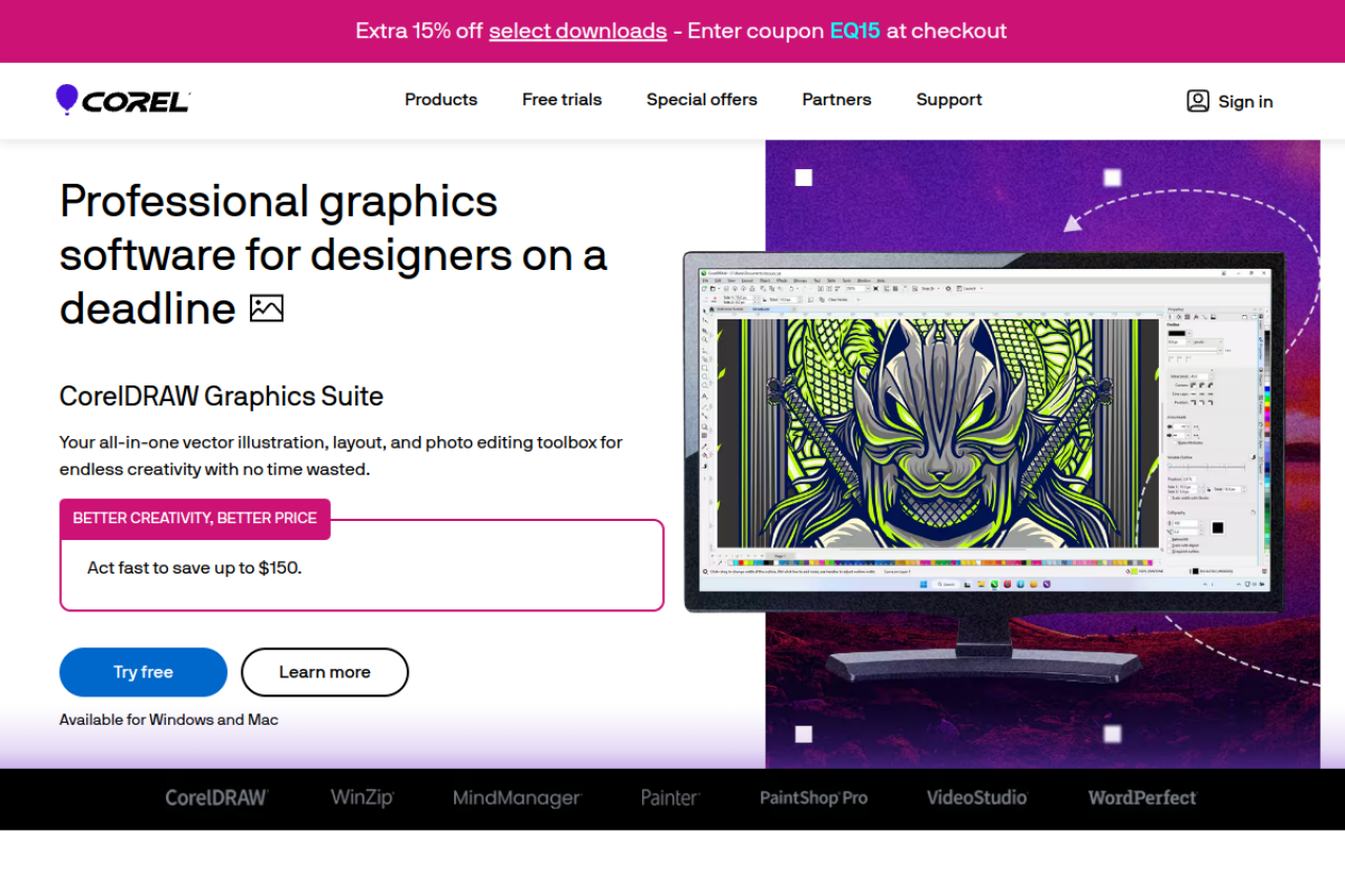 Screenshot of corel.com