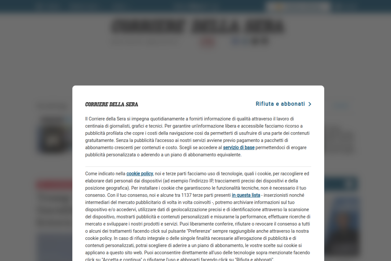 Screenshot of corriere.it